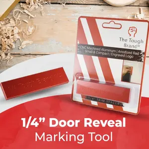 The Tough Brand 1/4” Trim Spacer Tool, Trim Reveal Tool, Aluminum CNC Machined, Anodized Red , Laser Engraved Ruler