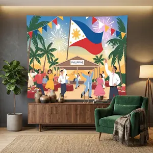 1pc Vibrant Philippine Fiesta Tapestry Wall Hanging Decor for Bedroom Living Room Party Backdrop Apartment Ceiling, Soft Polyester Fabric Mural Washable Cultural Art