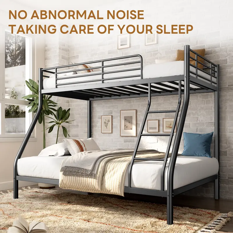Twin Over Full Metal Bunk Bed - Heavy Duty Steel Frame for Adults & Teens - with Ladder & Guardrail - Supports 600 lbs Bedroom Bedframe Bedroom Furniture Space Saving Sleeper