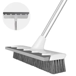 AIR U+ Floor Scrub Brush with Long Handle, 3 in 1 Scrape and Heavy-Duty Stiff Bristle Scrubber Brush for Cleaning Shower Bathroom, Patio, Garage, Kitchen, Wall and Deck