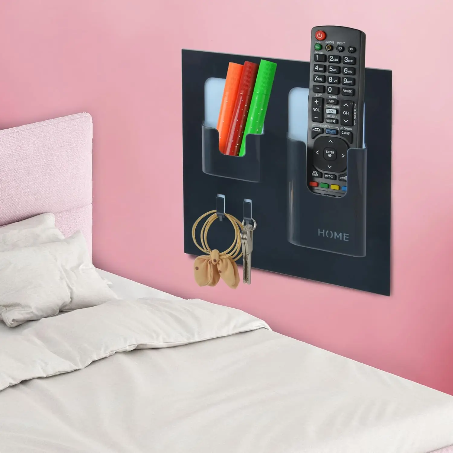 Black Vertical ABS Plastic Wall-Mount Shelf Organizer, Adhesive Tape-Installed Home Supplies Shelves for Phone, Glasses, Remote, Letters, 8.7"x8.7"x2" - Easy Setup for Home, RV, Bathroom