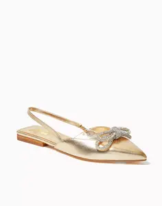NWT Lilly Pulitzer Brit Leather Slingback Shoe Color: Gold Metallic Size 6.5