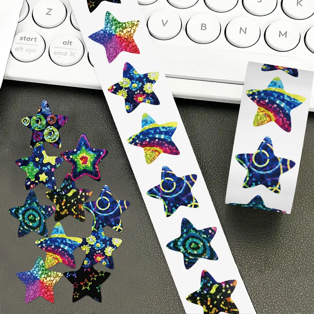 500 Sheets/roll of New Sparkly Star Stickers, Sealing Stickers for Mugs, Laptops, Suitcases, DIY Notebook Decorations, Craft, Birthday Gifts, Self Adhesive Stickers, Sticker Packs, Decorative Decal, Adhesive Decals, Diy Crafts Stickers
