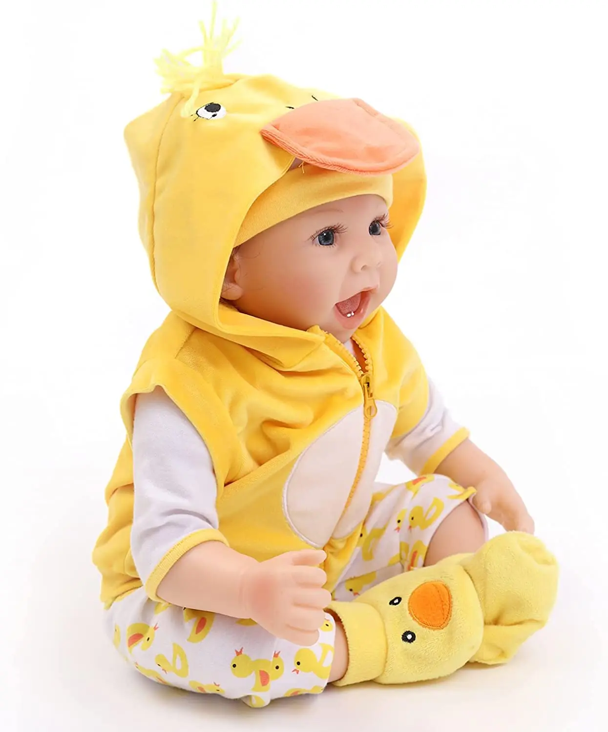 22" Realistic Reborn Baby Doll, Soft Vinyl Lifelike Newborn Baby Doll in Cute Yellow Duck Outfit, Handmade Reborn Doll for Kids & Collectors