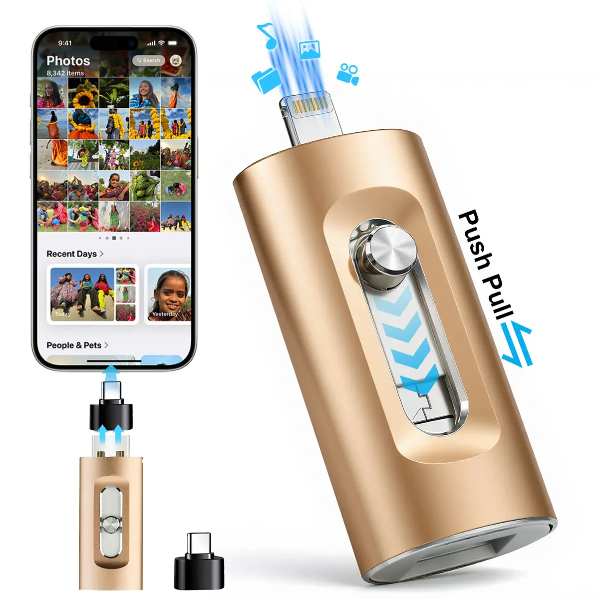 MFi Certified 4-in-1 Flash Drive USB 3.0, High-Speed USB Memory Stick for iPhone iPad Android PC, Portable External Storage Drive for Photos and Videos, Back to School Tech Accessory #tiktokshopbacktoschool