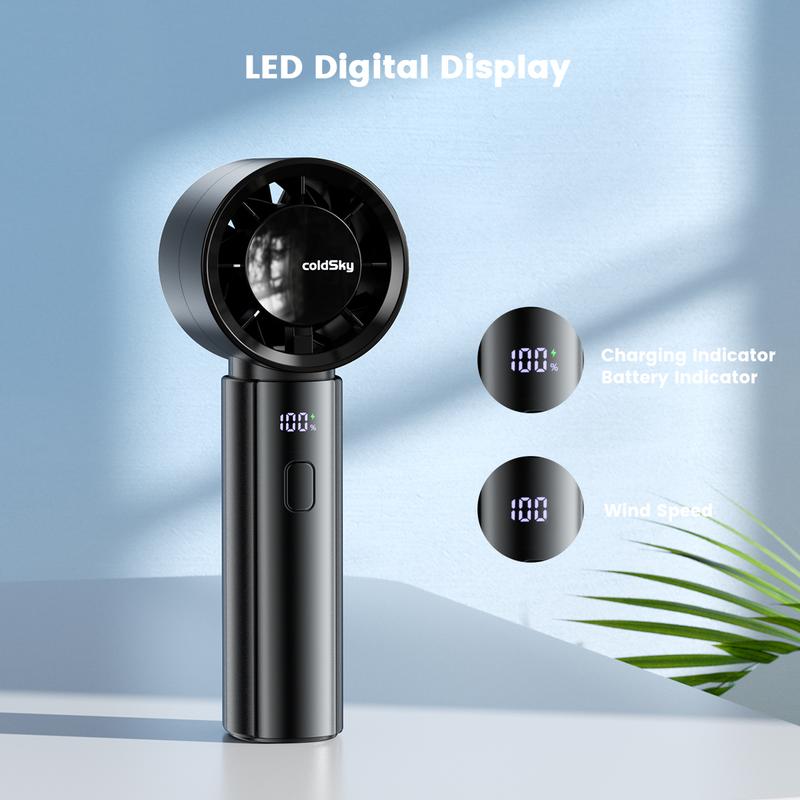 ColdSky Portable High-Speed Fan, Turbo Airflow, 5 Speeds & Digital Display, 4000mAh Battery, for Outdoor Travel/Indoor Desk Handheld Turbine Cooling
