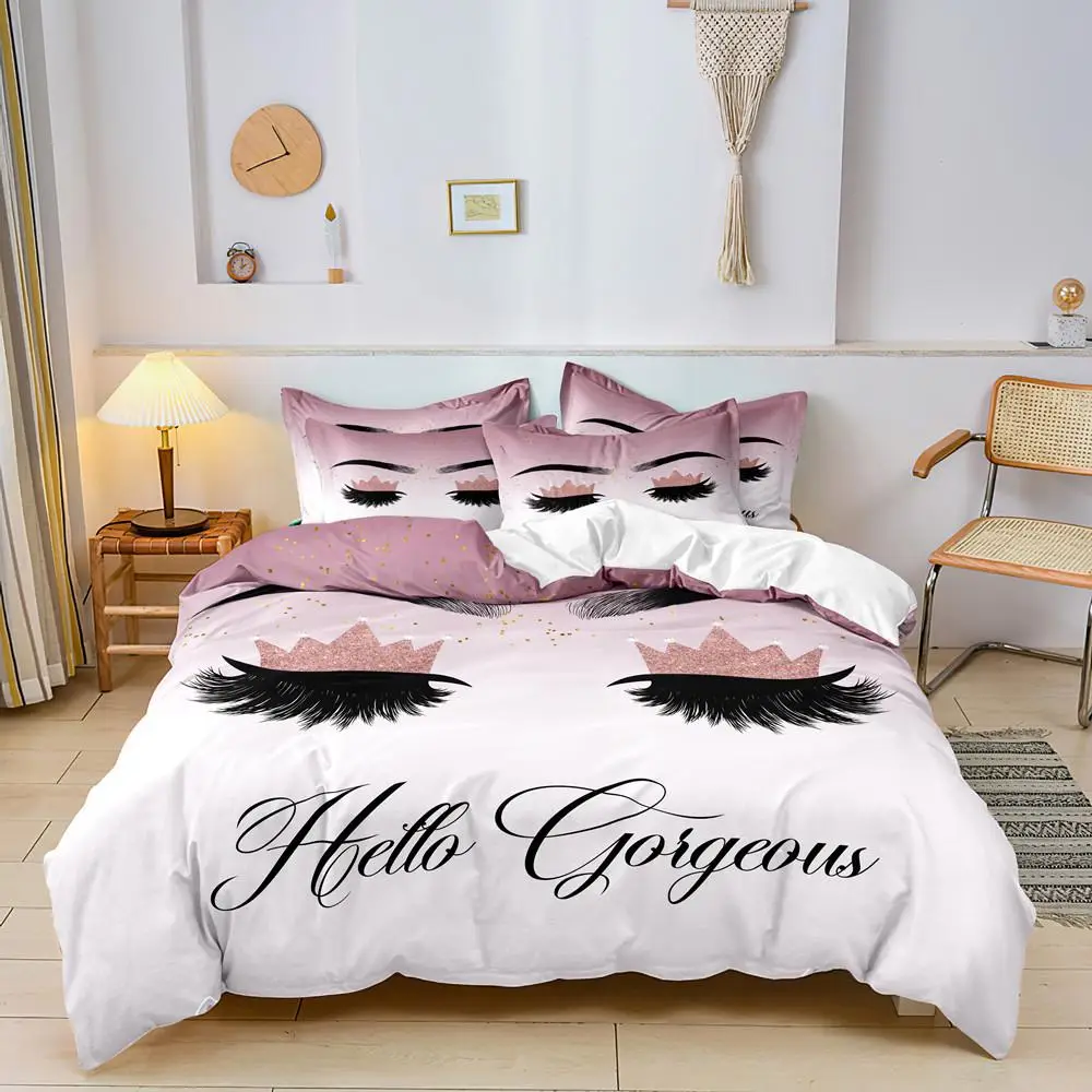 Eyelash Pattern Duvet Cover Set, 3 Counts Lightweight Soft Duvet Cover and Pillow Case Set