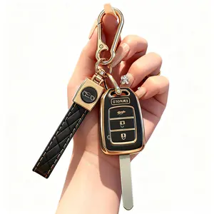 for Honda Key Fob Cover with Key Chain, 4-Button Soft TPU Key Case Shell Full Protection for Sports Accord Civic CR-V Crosstour HR-V LX 2013-2022,