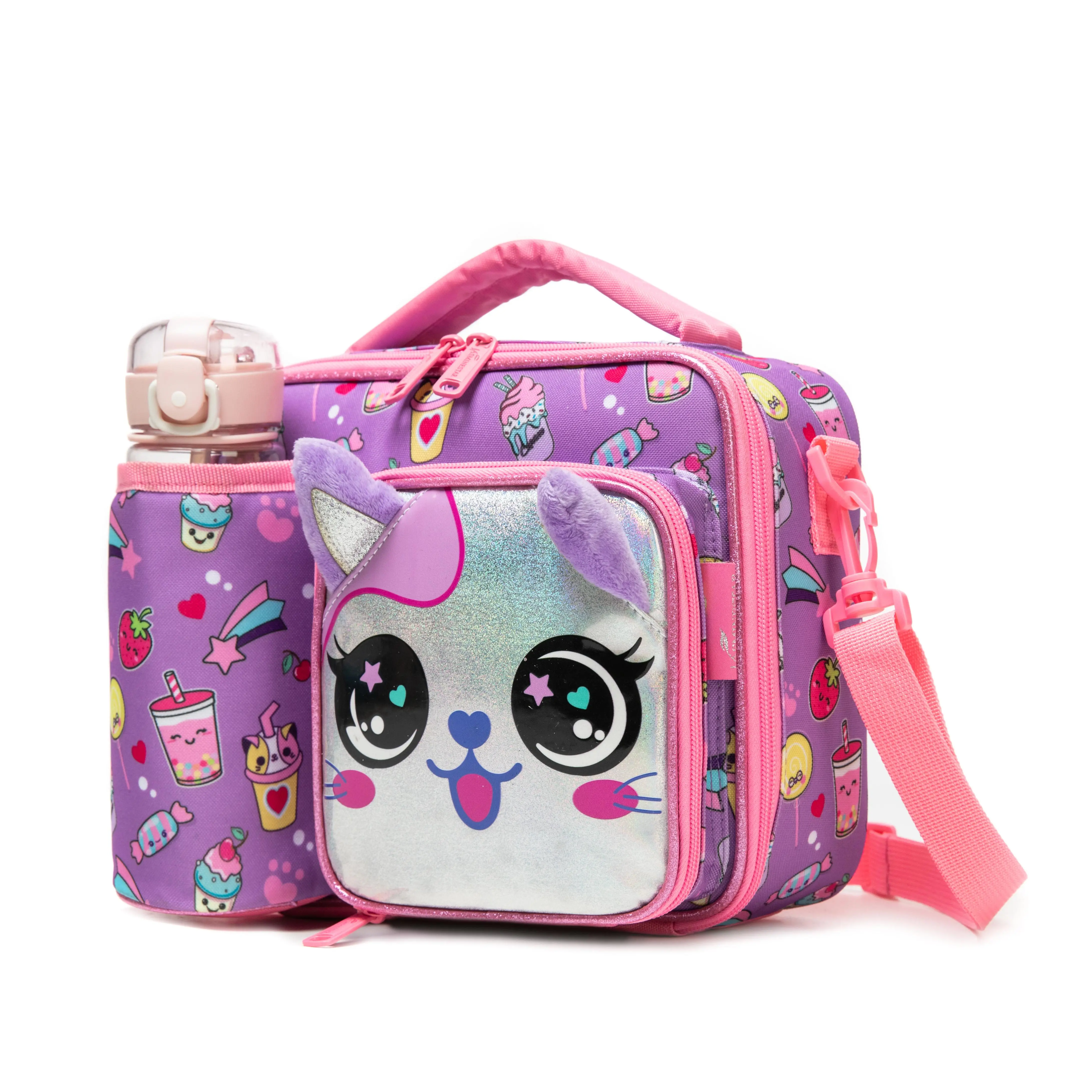 Cute Dessert Cat Insulated Lunch Bag for Girls | Holographic Design | 6-8hr Insulation | Portable for School/Picnic reusable box
