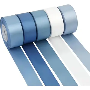 Dusty Blue Ribbon 1 Inch Satin Ribbon 5 Rolls Assortment  Blue Ribbon for Wedding Silk Antique Blue Ribbon for  Shower Ribbon for  Wrapping Hair Bows Crafts Bouquet - 50Yards