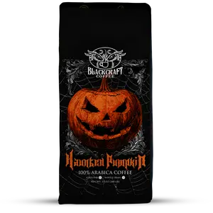 Haunted Pumpkin, a bold and smooth blend that brings a dark twist to your favorite fall flavors. Rich pumpkin and warm cinnamon hit you first, followed by the smooth taste of our 100% Arabica blend that’s roasted to a bold medium dark