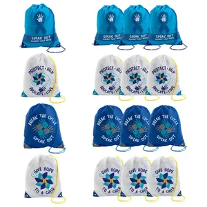 14" x 18" Large Nylon Child Abuse Awareness Drawstring Bags - 12 Pc.