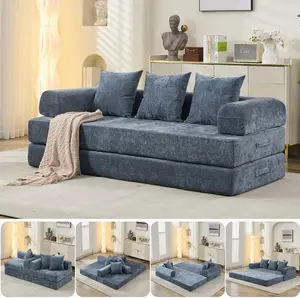 Convertible Folding Sofa Bed Modular Floor Couch, 78.8‘’ Cloud Sleeper Sofa with Removable Backrest, Chenille Foldable Mattress Couch, Lazy Loveseat for Small Space, Apartment, Bedroom
