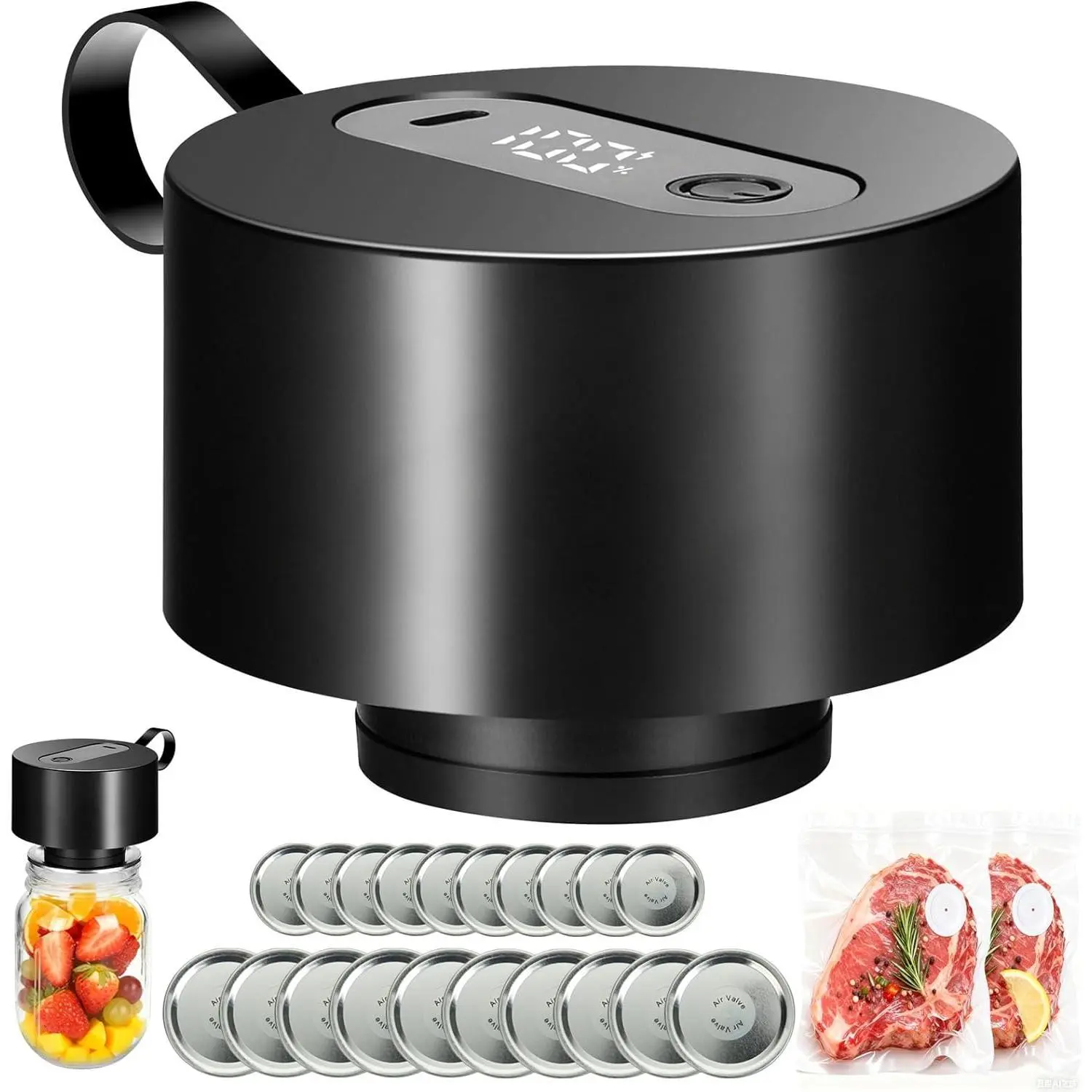 Electric Mason Jar Vacuum Sealer Kit, 2026 Upgraded Automatic Stop Sealing Machine for Food Storage, Cordless Jar Sealer Compatible with Wide and Regular Mouth Mason Jars, Bags & Containers, 680+ Uses for One Charge