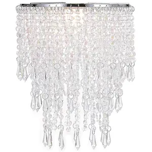 3 Tiers Ceiling Chandelier Pendant Light Shade with  Jewel Droplets, Beaded Lampshade with Chrome Frame and Clear Beads, Diameter 8.7 inches, Clear