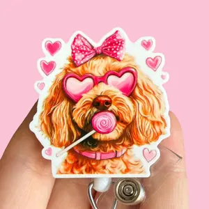 Glitter My Badge Doodle dog Valentine’s Day badge reel for nurse and hospital workers. Badge clip Badge pull - Retractable swivel clip with a 360 rotation. Great gift for coworker.
