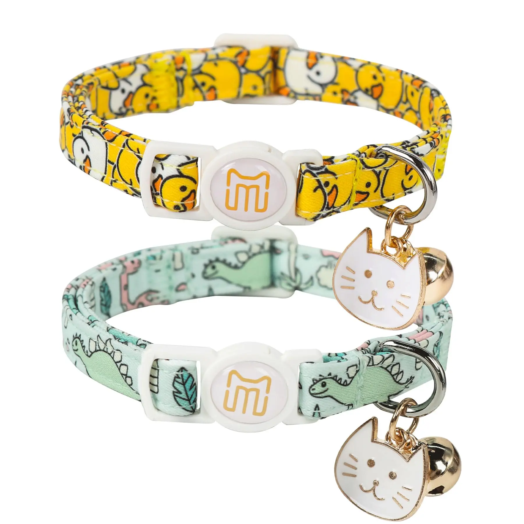 Maca Bates 2-Pack Cat Collars with Bells - Christmas Gingerbread & Elk Prints, Soft Adjustable Durable Pink & Blue, Fits XS-Large Male & Female Cats