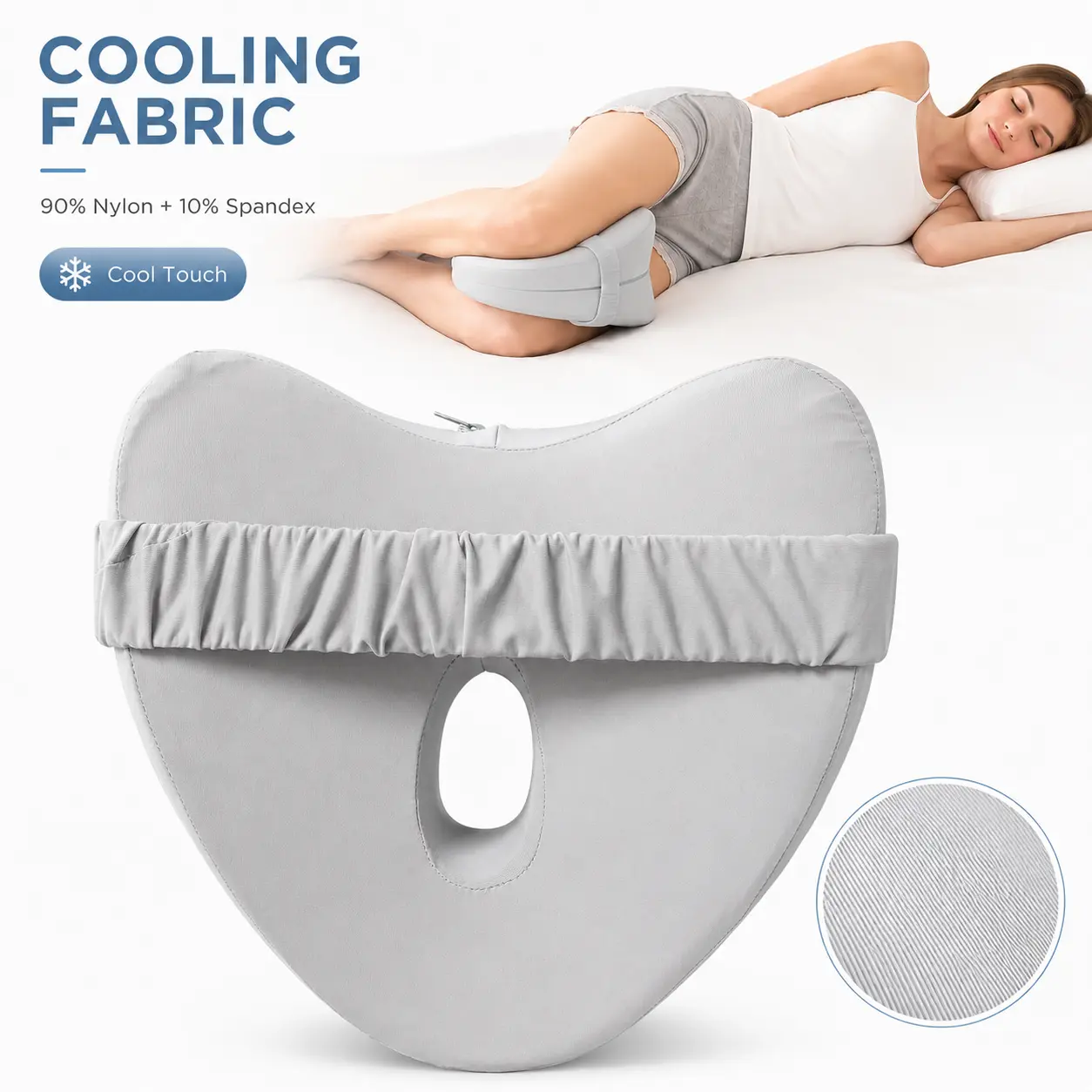 GEECO Memory Foam Cooling Knee Pillow - All Night Support, Adjustable Straps, Bedtime Support Leg Positioner Pillow for Side Sleepers, Wider Strap, Washable Cover, Hip & Knee Alignment, Gray, All Night Support Leg Positioner Pillows, Adjustable Straps Leg