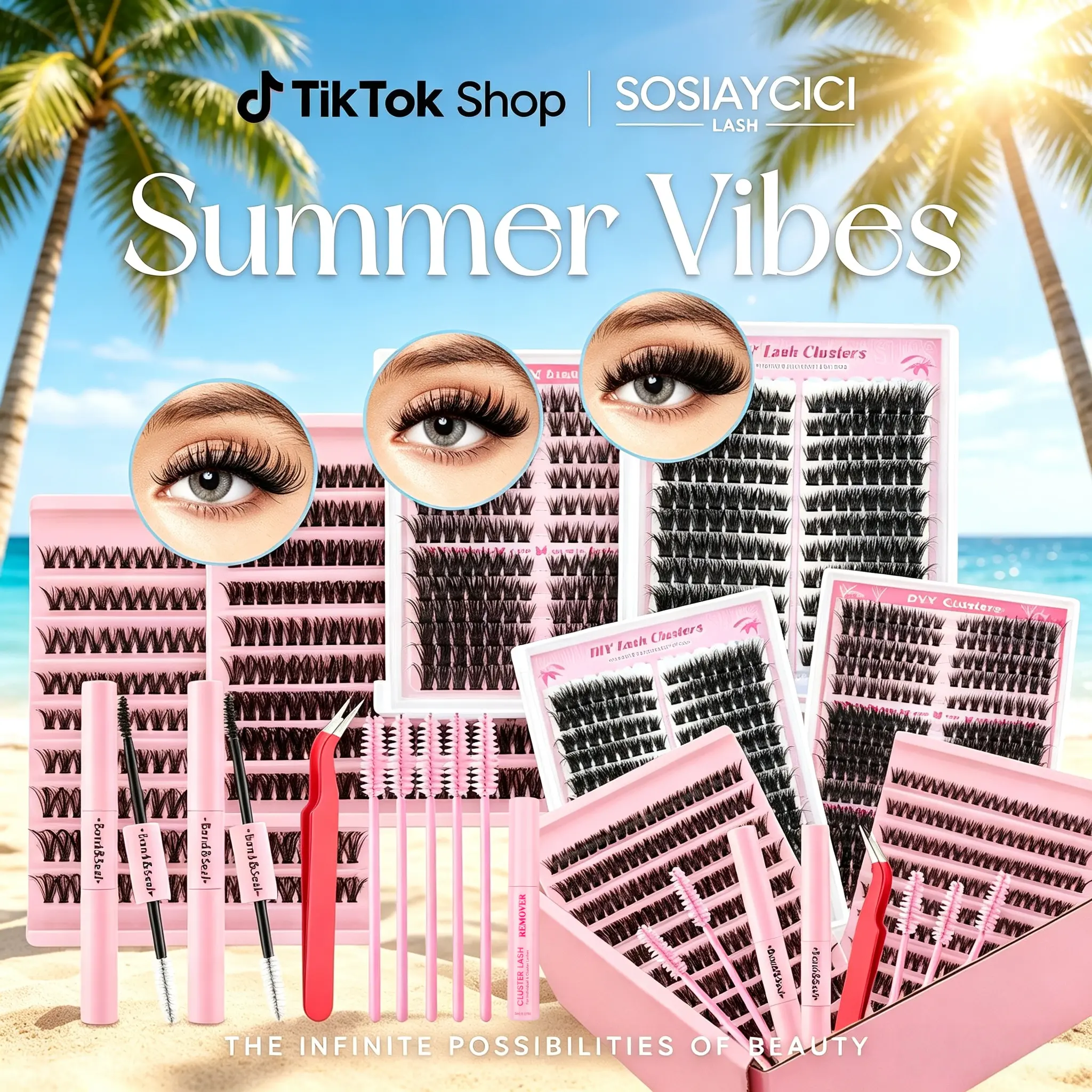 [SOSIAYCICI - MULTI-SCENE SERIES] 852PCS Eyelash Clusters Kit, Cosmetic False Lashes, Mixed Length Styles Curls, Natural Fluffy Volume Individual Lashes, Easy-to-Apply DIY Lashes at Home, Perfect for Women Girls Beginners, Lash Gift Pack with Lash Tools
