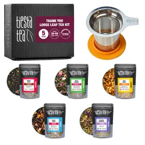 TIESTA TEA Thank You Loose Leaf Tea Kit - 5 Beloved Teas Sampler & Brewbasket for Gratitude Gifts - Perfect for Teachers & Coworkers