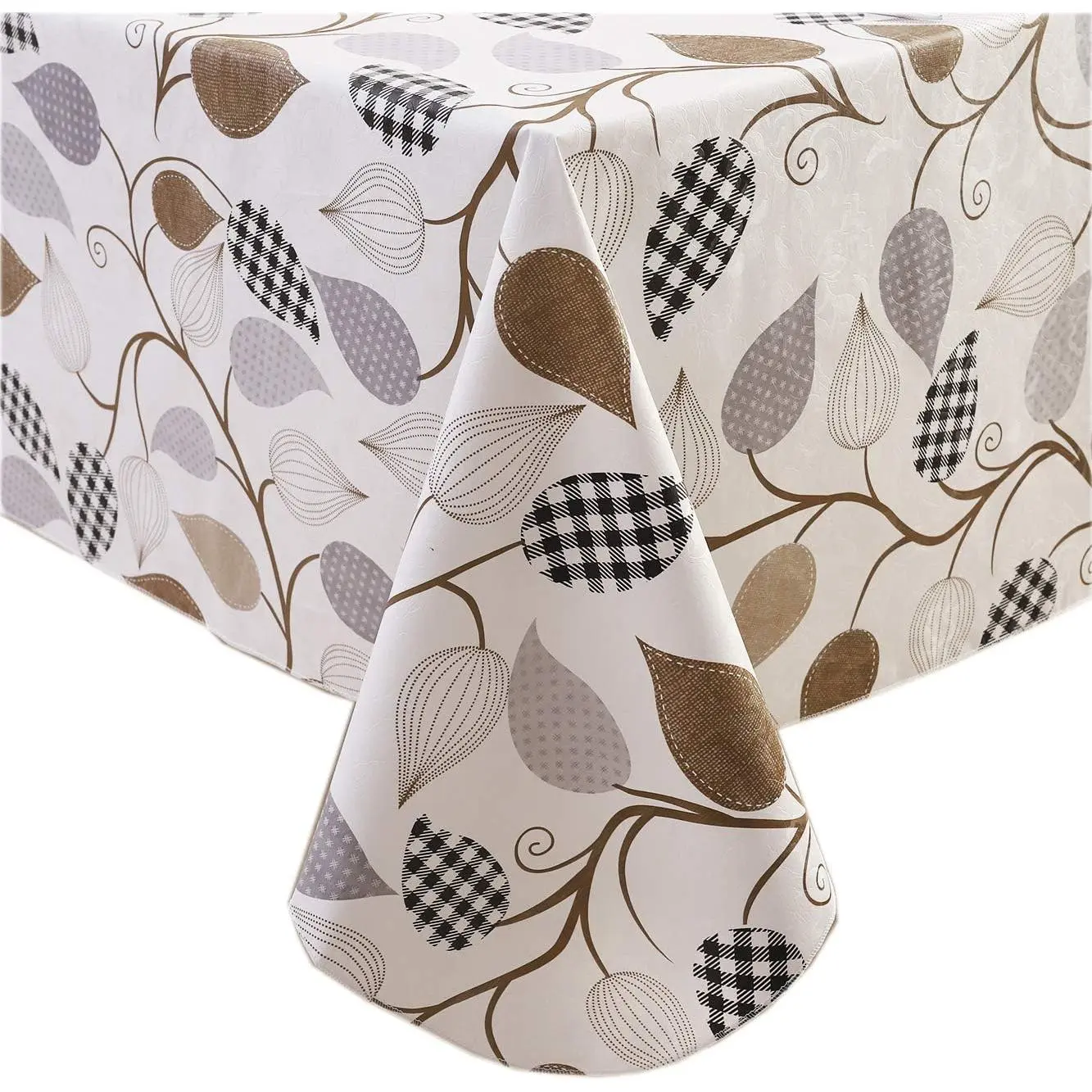 Heavy Duty Vinyl Tablecloth with Flannel Backing - Waterproof, Water-Resistant, Oil-Proof, Anti-Scratch, Stain-Resistant, Wipeable Checked/Plaid Leaves Holiday Cover for Indoor/Outdoor Rectangle or Square Tables (60x84 in)
