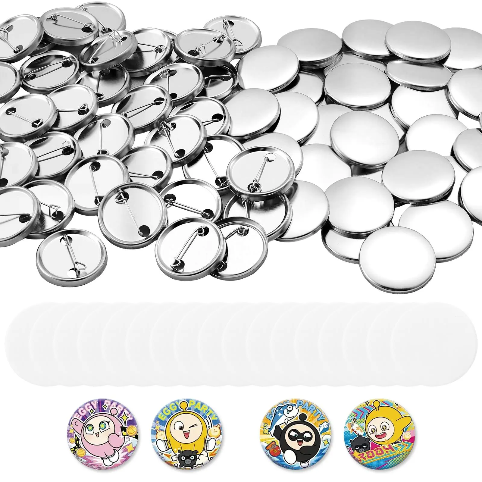 VEVOR Button Maker Supplies 200 Sets 1.26 in / 32 mm Pin Back Button Parts, with Metal Backs, Metal Shells, Clear Mylar Films, and Blank Circle Papers, for Home DIY, School Events, and Custom Studio