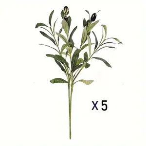 5 bundles of artificial olive branches with realistic green leaves and fruits, suitable for vases, tabletops, and home decor plastic fake olive trees, flexible placement, Faux Indoor Plant, Decorative Artificial Plants, House Plants Decor