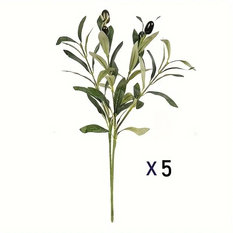 5 bundles of artificial olive branches with realistic green leaves and fruits, suitable for vases, tabletops, and home decor plastic fake olive trees, flexible placement, Faux Indoor Plant, Decorative Artificial Plants, House Plants Decor