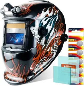 Welding Helmet TRQ-HD09 Solar Powered True Color Auto Darkening with 2 Arc Sensors Wide Shade 4/9-13 for TIG MIG ARC Welders Flame Design