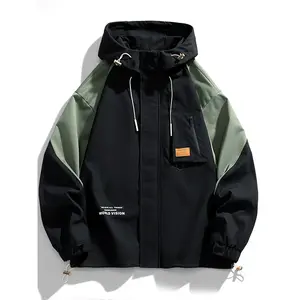 Men's Jacket with Hood, Spliced Casual Workwear Coat, Suitable for Spring and Autumn Outdoor ActivitiesRAIMENTRY