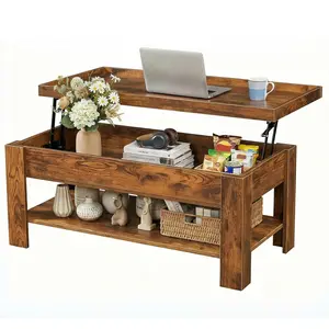 Lift Top Coffee Table with Hidden Compartment, Wooden Center Table with Open Storage Shelf, Lift Tabletop Dining Table for Living Room, Office