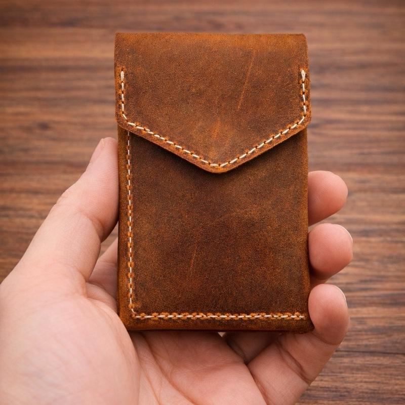 Men’s and Women’s Brown Minimalist Leather Wallet -Holds  Cards, Compact for Front Pocket, Elegant and Practical Design