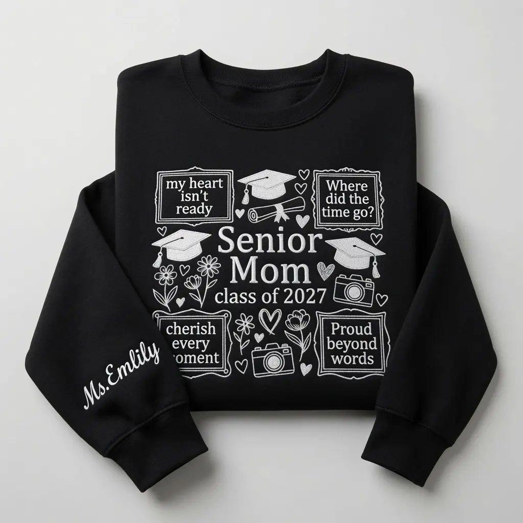 Custom Senior Mom 2027 Embroidered Sweatshirt | Proud Parent Graduation Crewneck | High School Grad Gift Pullover