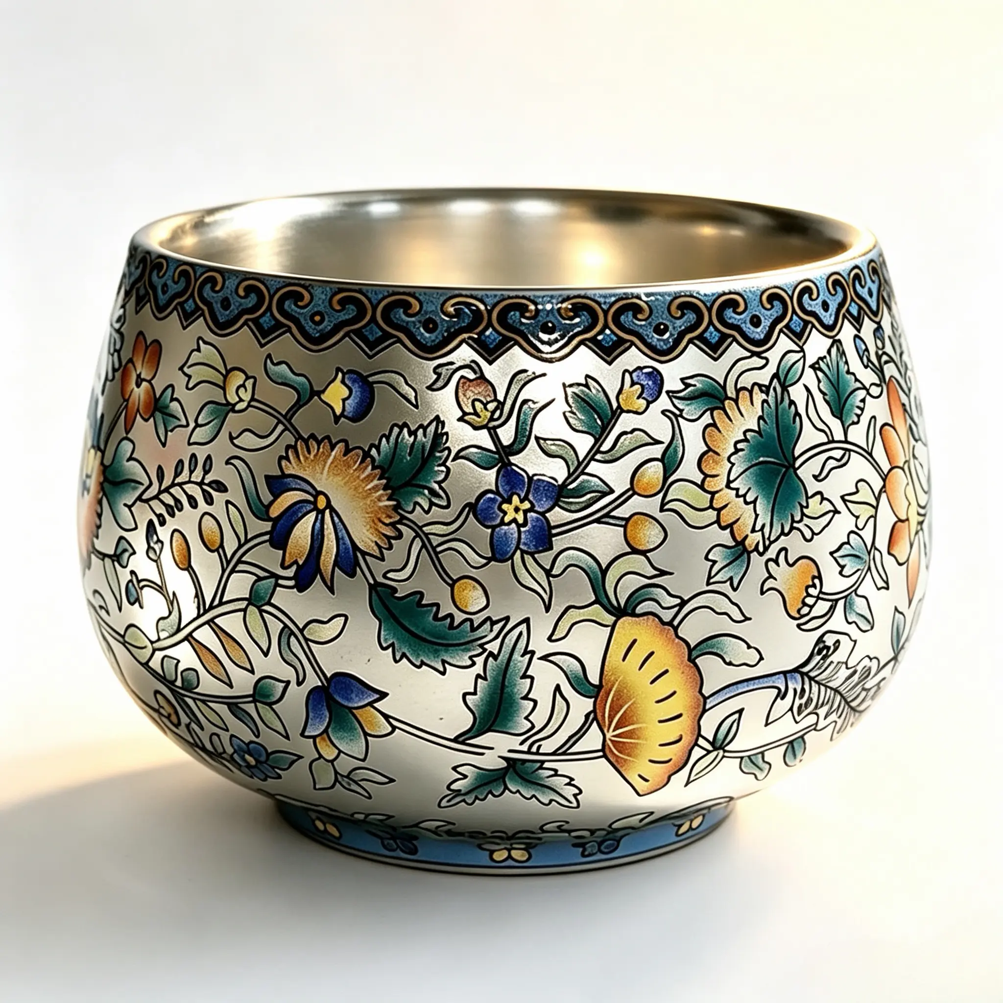 Hand-Painted Enamel Tea Cup, Metal Lined Ceramic Teacup, Decorative Coffee Mug for Home Decor and Gift