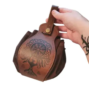 Medieval Style Portable Faux Leather Drawstring Dice Pouch Vintage Waist Bag Adjustable Belt Lightweight Travel Companion Tabletop Gaming Accessory Multi Functional Storage with Retro Decorative Buckles