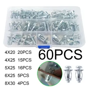 60pcs M4-M5-M6-M8 Screw and Nut Combination Set, Petal Expansion Head Design, Easy Installation, Durable for Car Plate Fixing, Hollow Walls, Signboards