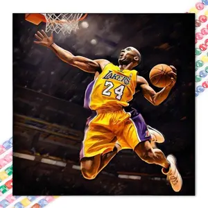 1 set of DIY diamond painting kit, 5D diamond art set, DIY decor basketball action, Lakers uniform, dunk moment. Mosaic, diamond art, DIY art home decor.