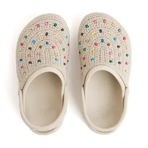 Bolo Clog - Hand Crochet - Ecru Multi Beads