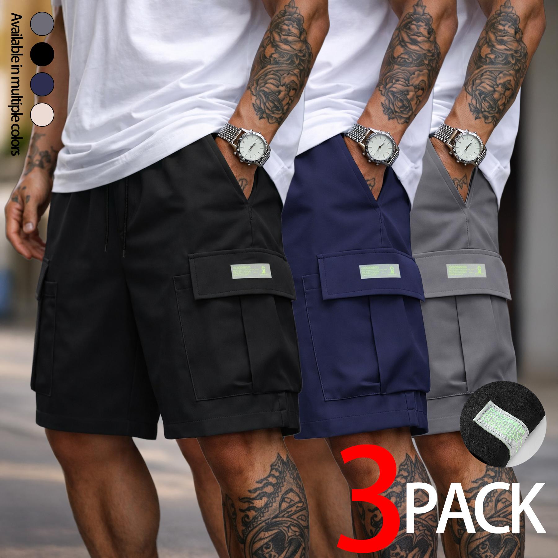 Mens Cargo Shorts Techwear Gorpcore Urban Utility Multi Flap Pockets Loose Fit Wide Leg Drawstring Summer Casual Streetwear High Street Vibe Cityboy Tactical Outdoor Hiking Athletic Workout Daily Wear Half Pants Multi Pack Bundle Fashion Basics Essentials
