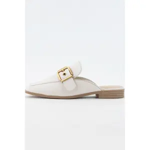 Chantal Buckled Slide Mule Flat Shoes Off White