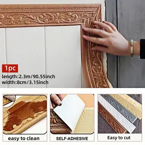 230cm/90.55inch 3D Foam Self-adhesive Wall Skirting Decoration, Self-adhesive Frame Decorative Strip, Flexible 3D Wall Edges Line Foam Base Plate, DIY, Easy To Install, Suitable for Modern Home Decoration