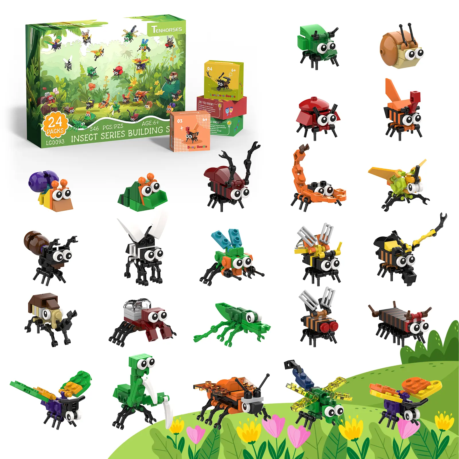 BUILDIFY Party Favors for Kids 24 Pack Insect Building Sets Bulk Educational Bug Blocks Toy for Valentines Day Classroom Prizes Goodie Bags Easter Christmas Birthday Party Gifts for Boys and Girls