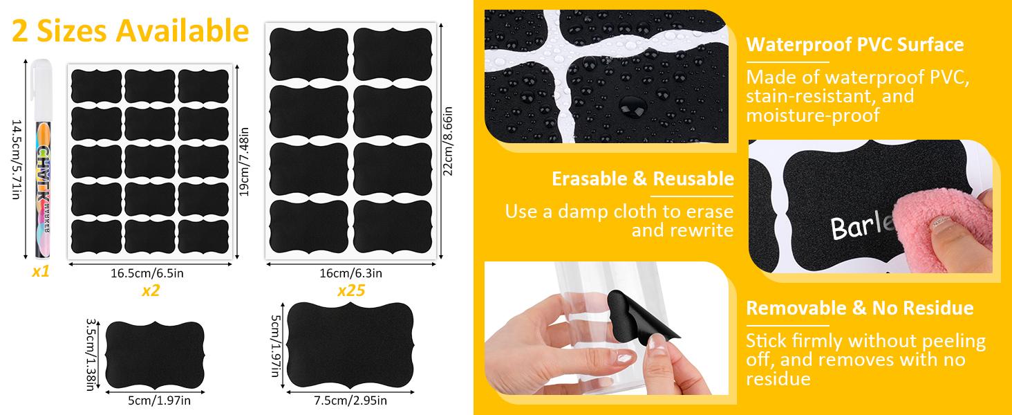 230 Pcs Labels for Jars, 2 Size Waterproof Chalkboard Labels for Food Containers, Storage Bins, Mason Jars, Reusable Blackboard Stickers with 1 Erasable Chalk Marker (Irregular Shape)