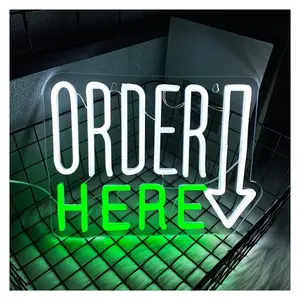 Sign Illuminated "Order Here" Neon Sign, Letter Business Tips, Used In Restaurants, Shops, Bars, Front Desk Business Lights 31.5cmх24cm