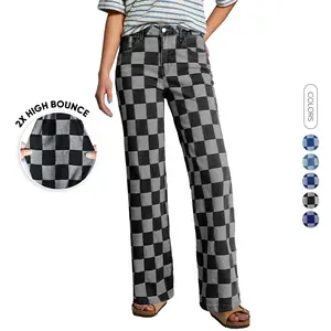 Sidefeel Women's Wide Leg Jeans High Waisted Stretchy Straight Leg Checkered Loose Denim Pants TikTokShopBlackFriday