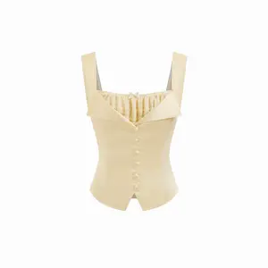 Cider Satin Square Neck Drawstring Corset Tank Top