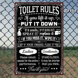 2d Flat 1pc Retro Style Fun Toilet-Themed Metal Tin Wall Decoration,Metal Tin Sign Vintage Wall Plaque,Flat Decorative Sign,Bathroom Decorations,Suitable For Cafes, Bars, Family Bathrooms, Toilets, And Restrooms