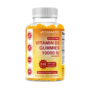 Vitamatic Sugar-Free Natural US Dietary Gluten-Free Chewable Vitamin D3 10000 IU - 120 Pectin-Based Gummies - Great Taste - Supports Healthy Bones, Immune Function - Non-GMO - 120 Servings
