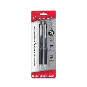 GlideWrite Signature Gun Metal, (0.7mm) Needle Tip, Black Ink, 2-pk