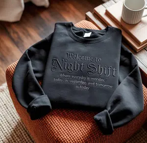 Embroidered Night Shift Nurse Sweatshirt, Trendy RN Gift
